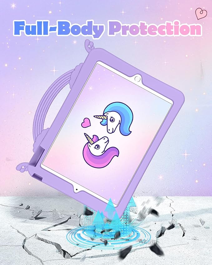Uppuppy for iPad 9th/8th/7th Generation Case 10.2 Inch - Cute Girls Kawaii Cover Girly 3D Cartoon Teen with Rotating Stand & Strap Purple Soft Silicone Cases for iPad 7/8/9 Gen 2021 2020 2019