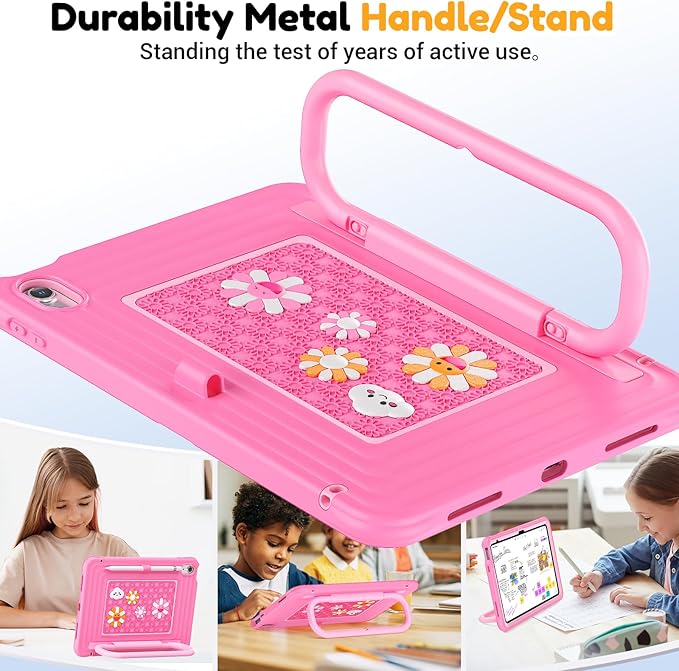 KAIJIAbox Kids Case for iPad A16 11th Generation 11 inch 2025/10th Generation 10.9” 2022- Military-Grade Rugged Drop Protection with Metal Handle/Stand, Screen Protector,Shoulder Strap-Pink