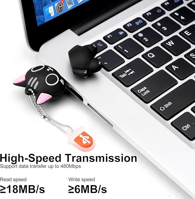 USB Flash Drives,BORLTER CLAMP Cute Flash Drive,32GB 64GB Cartoon Cat High Speed Memory Thumb Stick USB2.0 Animal Drive Character Data Storage Gift USB Disk Pendrive with Key Chain