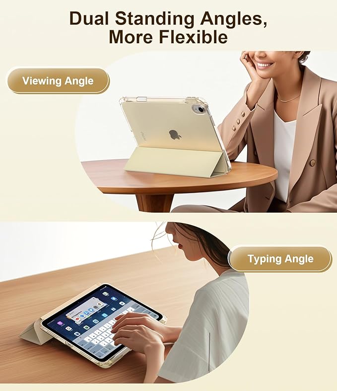 TiMOVO Case for iPad Air 11 Inch M4 2026/M3 2025/M2 2024, iPad Air 5th Generation 2022/4th Gen 2020 10.9 Inch with Pencil Holder, Stand Cover with Translucent Back, Auto Wake/Sleep, Champagne Gold