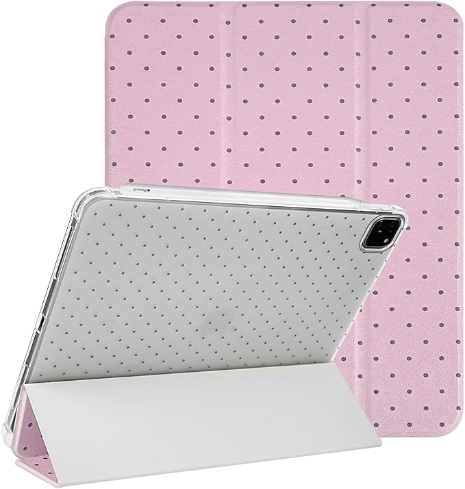 Lovmooful Compatible for iPad Pro 11-Inch,2022/2021/2020/2018 Model(4th/3rd/2nd/1st Generation) Case with Pencil Holder Cute Polka Dot with Aesthetic Design Soft TPU Trifold Stand Protective-Pink