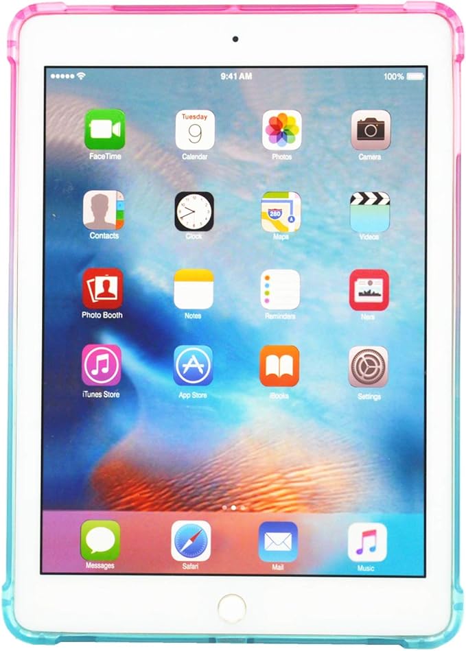 for Apple iPad 9th/8th/7th Generation Case 10.2 inch (2021/2020/2019),Slim Lightweight Translucent Clear Soft TPU Back Shockproof Cover Silicone Corner Protective Tablet Shell, Pink & Green