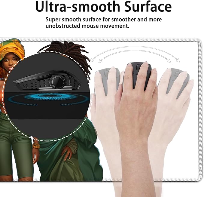 Large Mouse Pad, 31.5 x 11.8in Extended Gaming Mouse Pad with Stitched Edges, XXL Mousepad Protector Non Slip Rubber Base for Office Home Writing Mat,African American Women Black Girl White Desk Mat