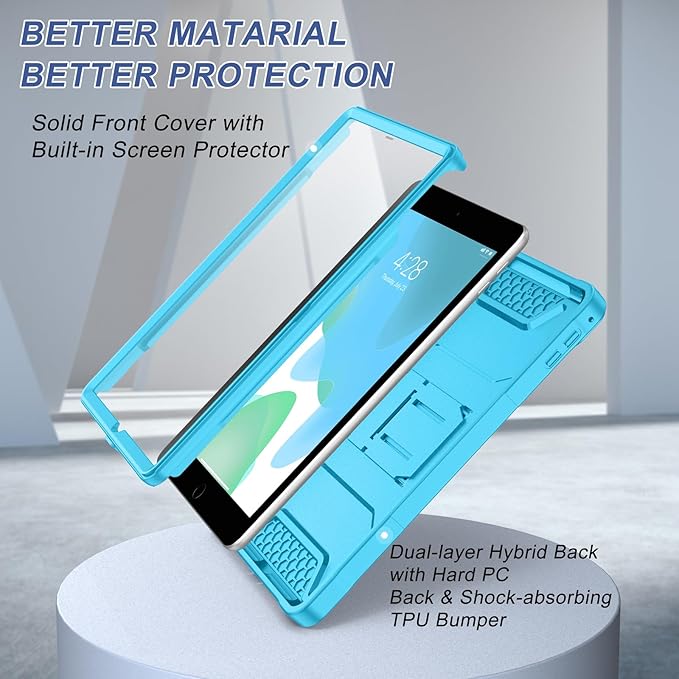 Soke Case for iPad 6th/5th Generation 9.7 Inch 2018/2017,with Built-in Screen Protector and Kickstand, Rugged Full-Body Heavy Duty Protective Cover for Apple iPad Air 2 /Pro 9.7 - Cyan Blue