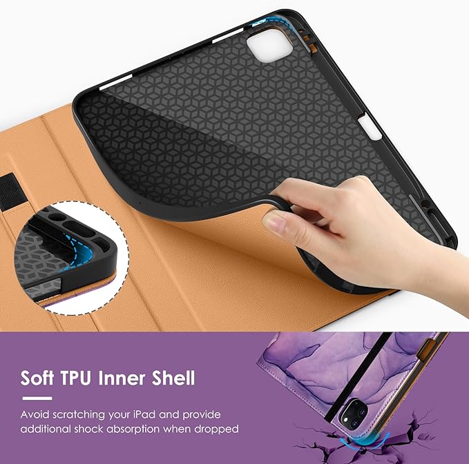 VIKESI Case for iPad Air 13 inch (M4) 2026 / (M3) 2025 / (M2) 2024,Premium Leather Folio,Apple Pencil Holder,Auto Sleep/Wake,Stand Cover - Purple Marble