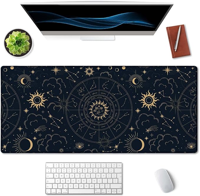 SSOIU Zodiac Wheel Desk Mat, Celestial Desk Pad, Astrology Large Gaming Mouse Pad 35.5x15.7inch XXL Large Big Computer Keyboard Mouse Mat Desk Pad with Non-Slip Base and Stitched Edge for Home Office