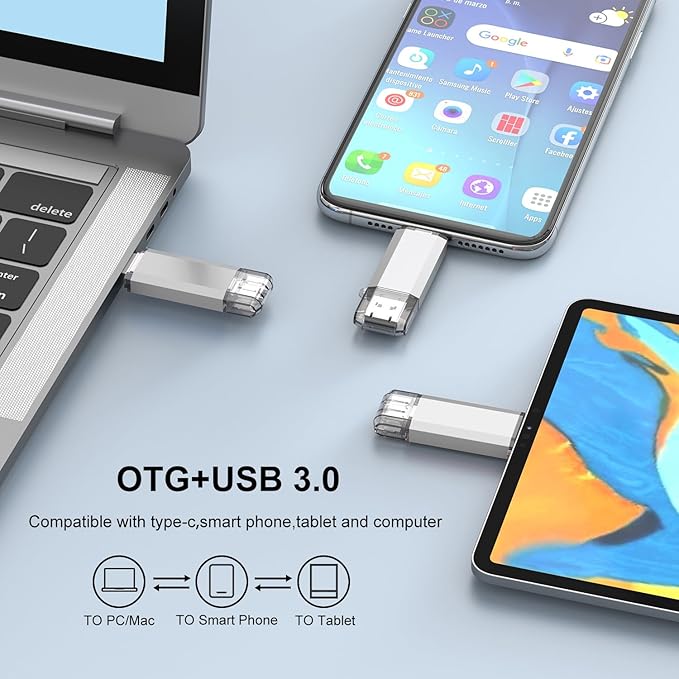 RAOYI 5 Pack 128GB USB C Flash Drive, 2 in 1 USB 3.0 Type C Dual OTG Metal Thumb Drive Jump Drive Memory Stick with Keychain Suitable for USB-C Smartphones, MacBook, Computers and Tablets (Silver)