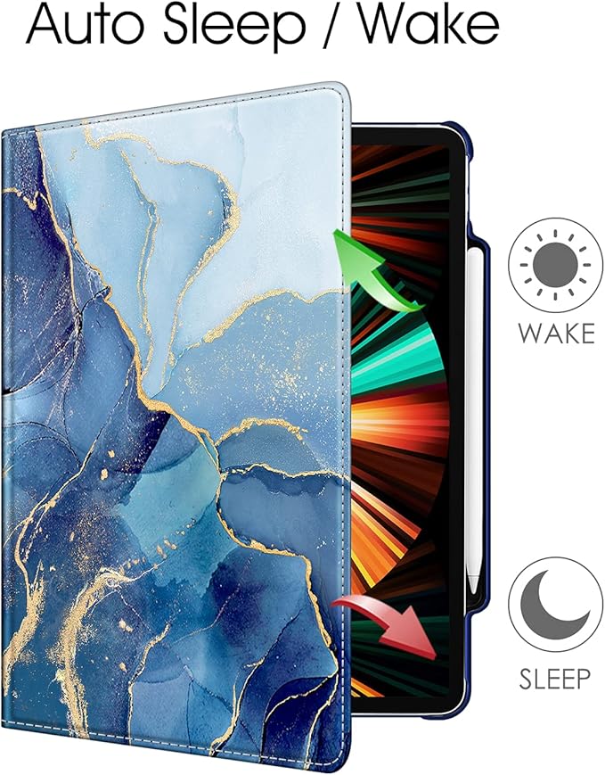 Fintie Rotating Case for iPad Pro 12.9-inch 6th Generation 2022-360 Degree Swiveling Protective Cover with Pencil Holder, Auto Sleep/Wake, Also Fit iPad Pro 12.9" 5th/4th/3rd Gen, Ocean Marble