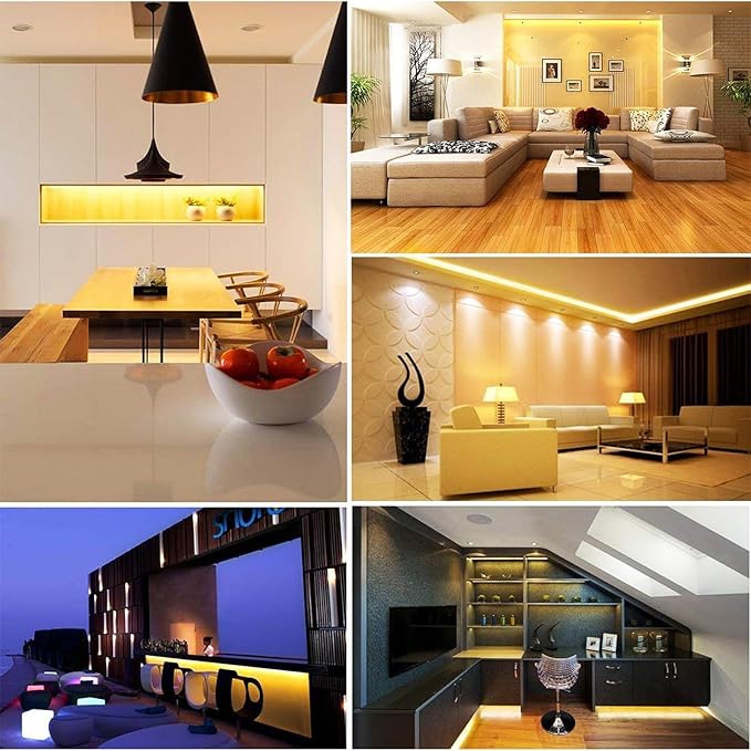 COB LED Strip Light, 24V 3mm 16.4ft Flexible Cuttable Super Slim LED Tape CRI>90 Uniform Dotless 384LEDs/M LED Light for Bedroom Home Kitchen Cabinet Decor-Golden Yellow