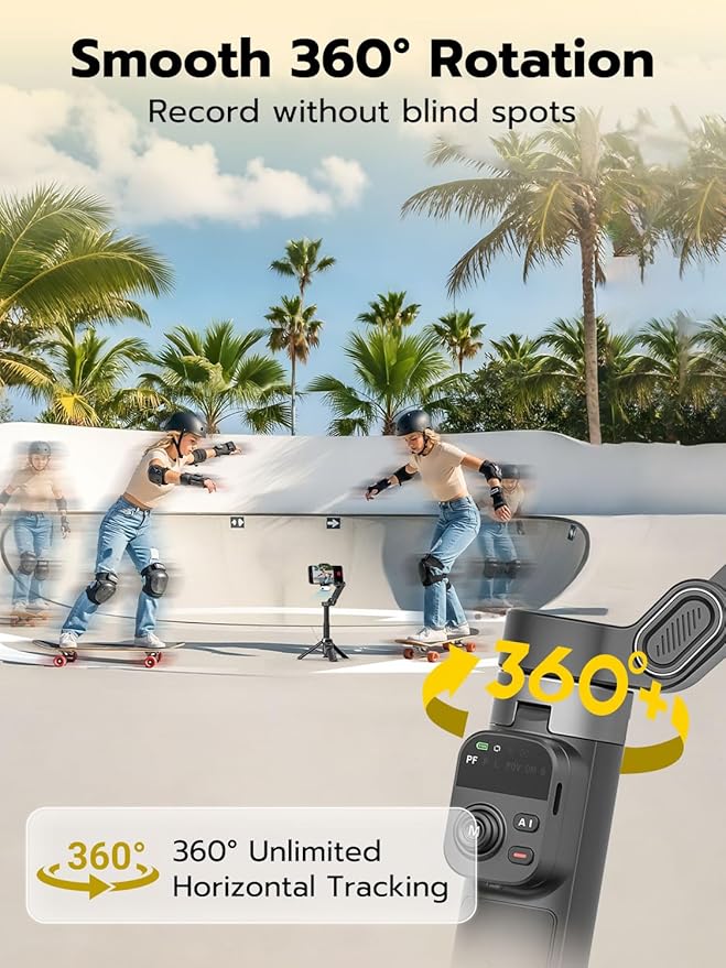 AOCHUAN Gimbal Stabilizer for iPhone w/AI Tracking Module &Fill Light, 3-Axis Anti-Shake Phone Stabilizer w/Magnetic Remote, Gesture Control, One-Tap Tripod Release, Built-in Extension Rod,Smart X3AI