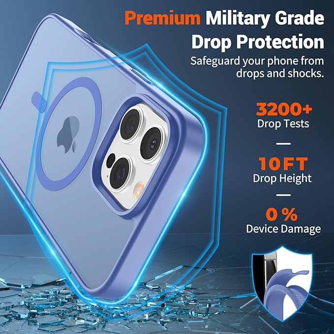 SUPFINE Magnetic for iPhone 16 Pro Case (Compatible with MagSafe) (Military Grade Drop Protection) Slim Translucent Matte Shockproof with Anti-Fingerprint Phone Case,Blue Purple