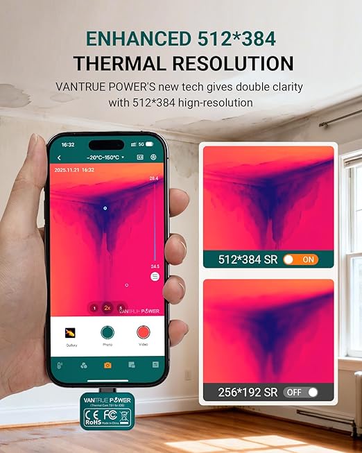 TS1 Thermal Camera for iPhone, Thermal Imaging Camera 512x384 Super Resolution, Infrared Thermal Camera, 25Hz Refresh Rate, -4°F to 1022°F Temp, Compatible with iPhone & iPad