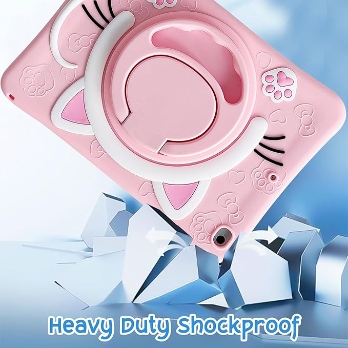 Kids Case for Apple iPad A16 11" 11th 10th Gen 10.9" 2025 2022, Cute Design EVA Kickstand Heavy Duty Shockproof Kids Friendly Bumper Case with Shoulder Strap Cover for iPad 11th 10th Gen, Pink Cat