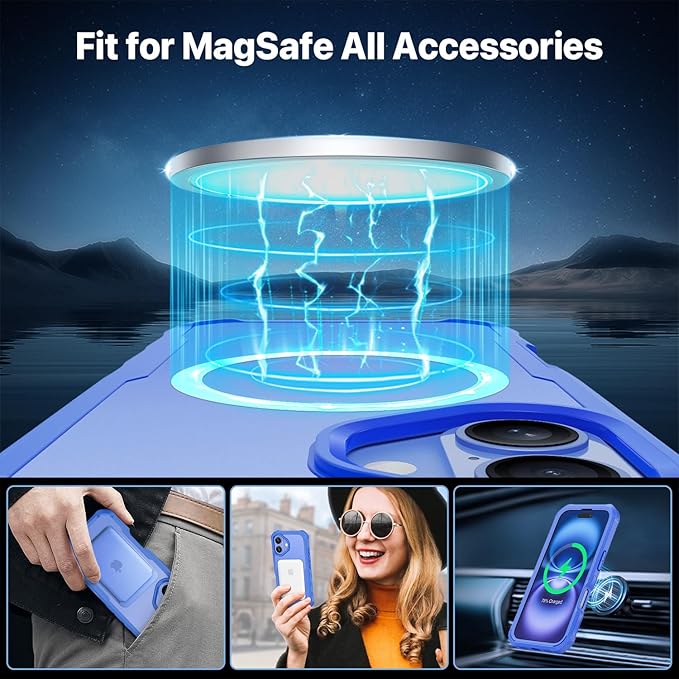 CENHUFO Magnetic Privacy for iPhone 16 Plus Case [Compatible with Magsafe] Full Body Phone Case Built-in 9H Tempered Glass Privacy Screen Protector and Camera Lens Cover, Shockproof Bumper -Light blue
