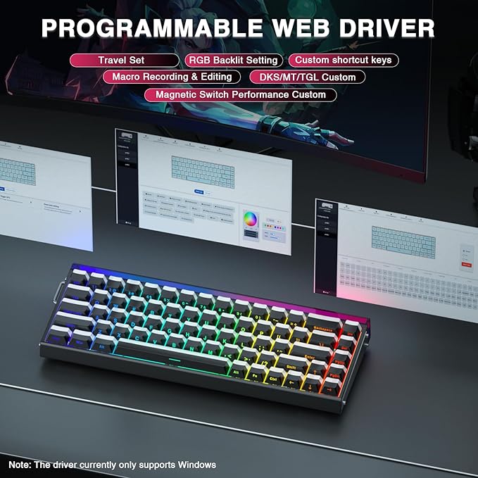 AULA Hero 68 HE 60% Gaming Keyboard Wired, Hall Effect Magnetic Switch Keyboard with 8K Hz Polling Rate, Side Printed PBT Keycaps, RGB Backlit Light Box, Customizable Web Software for PC/Mac Gamers