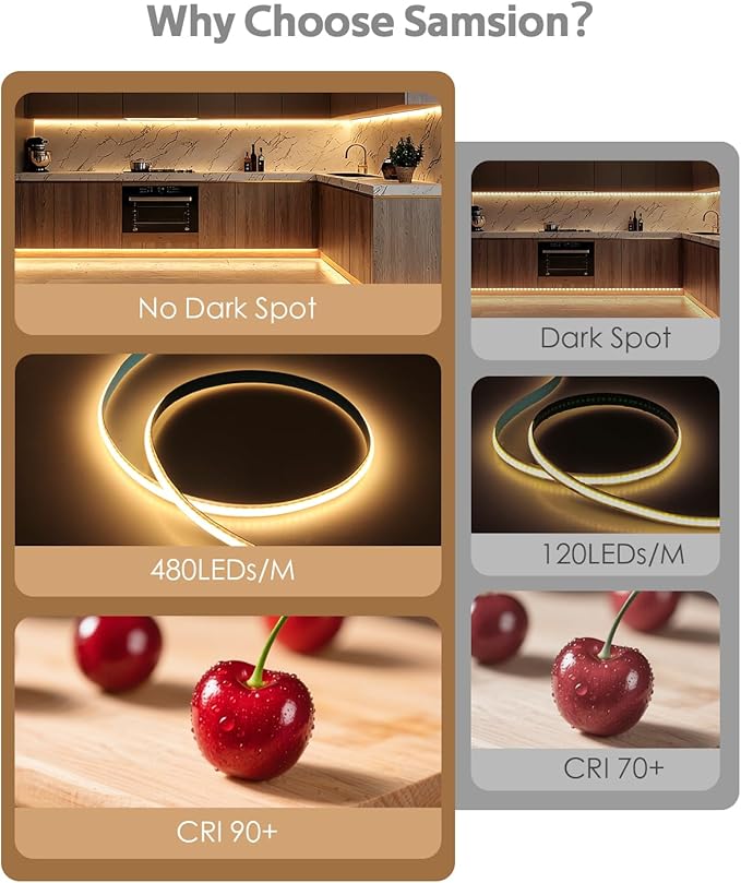 24V CCT COB LED Strip Light for Bedroom Tunable White 3000-6500K 32.8ft/10M Bluetooth App Control Led Tape Lights with Remote Self-Adhesive 480LED/M Light Strips for Under Cabinet(Include Power Supply