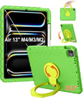 for iPad Air 13 Inch Case (M4 2026 / M3 2025 / M2 2024), Heavy Duty EVA Protective Cover with Magnetic Charging Pencil Holder, 360° Rotating Stand, for Kids, Work & Travel, Green