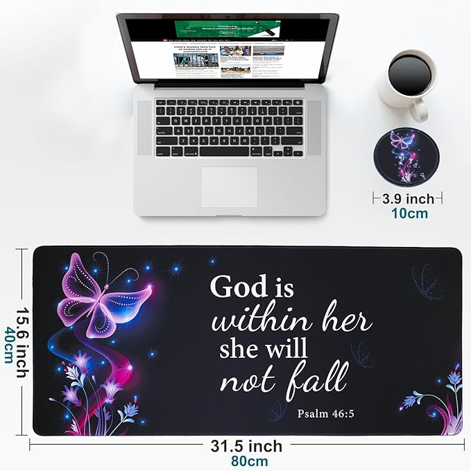 Large Gaming Mouse Pad with Coaster, Desk Matt for Desktop, Desk Pad, Mouse Pads Mat, Stitched Edges Big Extended Mousepad for Computer Keyboard Laptop Office Decor, 31.5'' x15.6''-Purple Butterfly