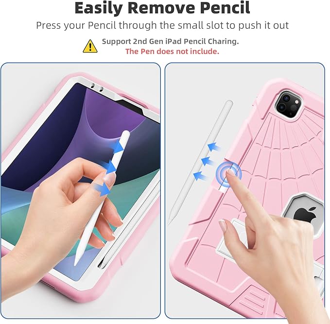 TSQQST Case for iPad Pro 11 Inch for Kids Girls with Pencil Holder | Rugged Shockproof Protective Case for iPad Pro 11 4th/3rd/2nd/1st Generation 2022 2021 2020 2018 | Pink