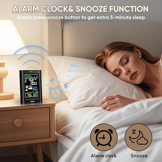 Weather Station Wireless Indoor Outdoor Thermometer， Inside Outside Temperature Humidity Monitor，with 330ft Range Sensor and Adjustable Backlight (Black)
