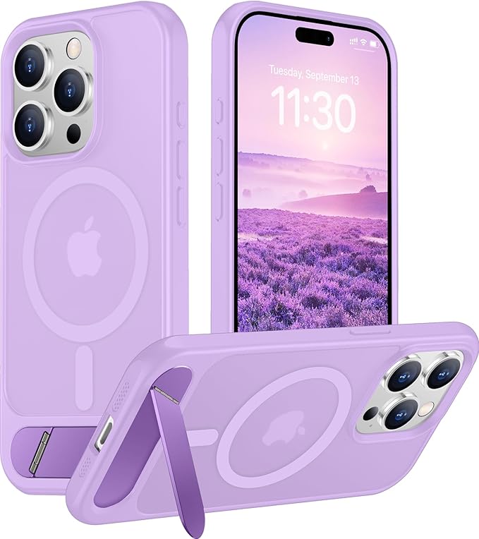 Magnetic Compatible with iPhone 15 Pro Case, [Built-in Invisible Kickstand][Compatible with MagSafe][Military Grade Shockproof] Slim Translucent Matte Phone Case for iPhone 15 Pro 6.1"