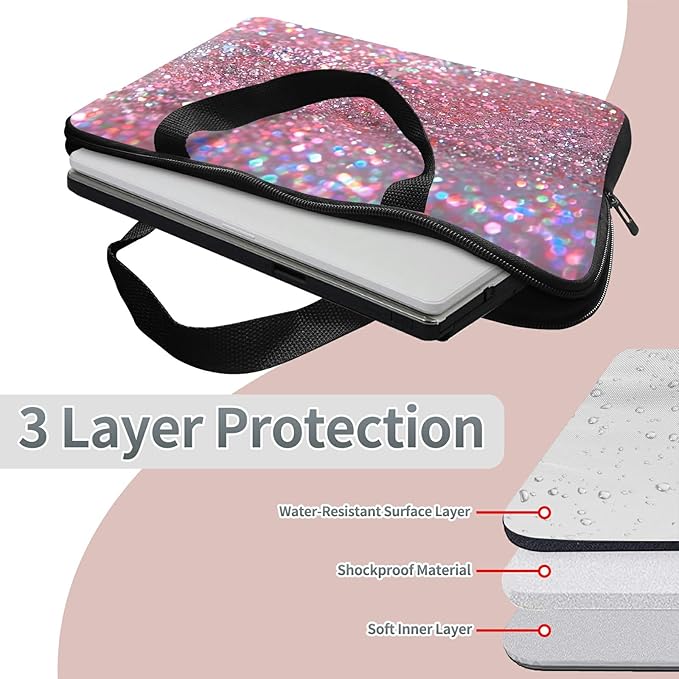 Laptop Sleeve Case Bag 13 inch, Pink Glitter Slim Carrying Case Handbag Travel Laptop Bag for 13 inch MacBook Air M3/M2/Pro M2/ 13" iPad Pro/Air M4/M2 2024