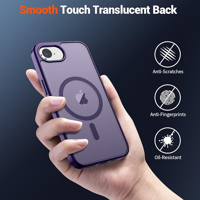 SUPFINE Magnetic for iPhone 17e Case/iPhone 16e Case (Compatible with MagSafe)(Military Grade Drop Protection) Translucent Matte Shockproof with Anti-Fingerprint Phone Case,Dark Purple