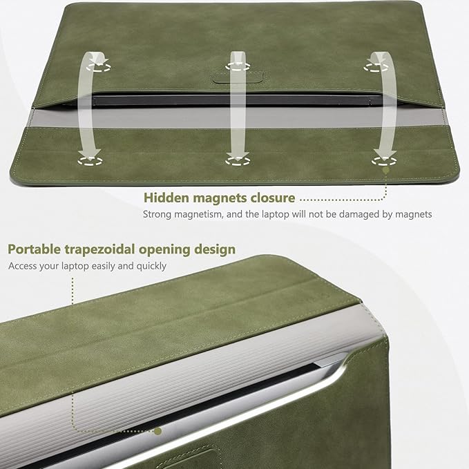 HYZUO 13 Inch Laptop Case Sleeve with Stand for 2026-2018 MacBook Air 13 M5 M4 M3 M2 M1, 2026 13" MacBook Neo, 2026-2016 MacBook Pro 13 M2 M1, iPad Pro/Air 13, Surface Pro 12-3, XPS 13, Olive Green