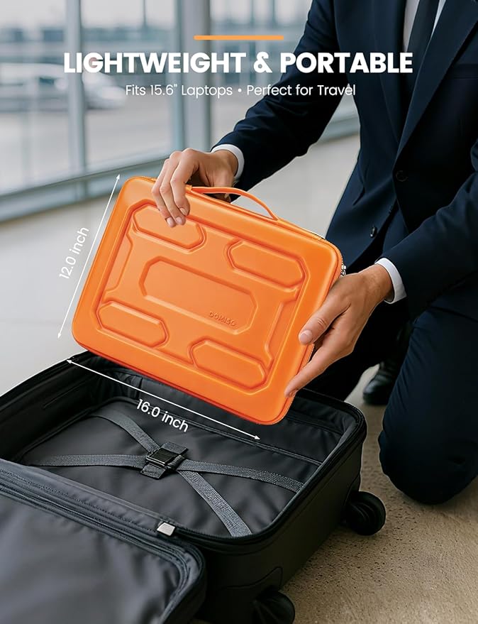 DOMISO 15.6 inch Laptop Sleeve with Handle Shockproof Waterproof EVA Protective Case for 15.6" Yoga 720 IdeaPad 310 320 ThinkPad T570/Legion 5 Gen 6/HP Envy 15/15.6" Notebooks, Orange