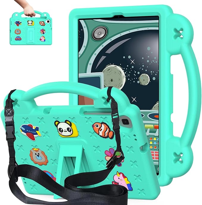 AKABEILA Compatible with Huawei MediaPad T5 10.1/Lenovo Tab M10/Lenovo Tab P10 Tablet Case, Kids Lightweight Shockproof Protective Case with Shoulder Strap & Stand Handle - Mint Green