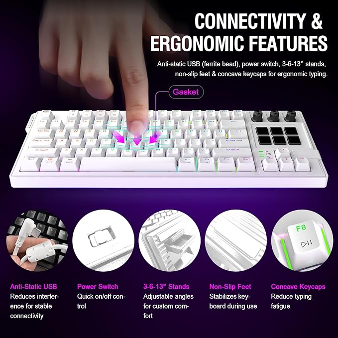 K1 Pro Macro Keyboard, Wired Only Full-Key Programmable On-Board Keypad, Custom Gaming Streaming Mechanical Keyboards with Screen & Knob, Gasket, RGB Backlit, Hot Swappable Shortcut Pad