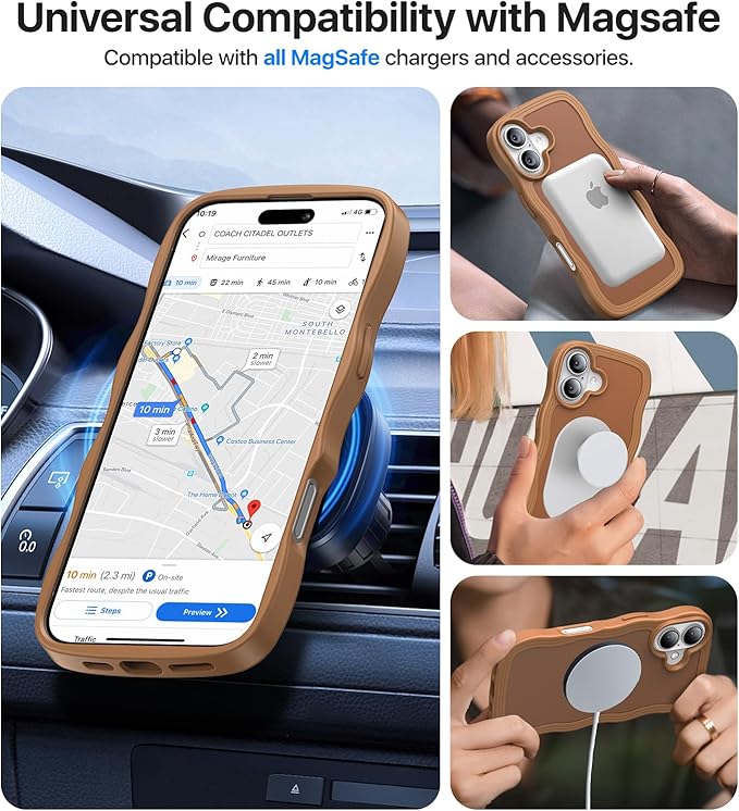 Magnetic for iPhone 16 Case,[Compatible with MagSafe][Military-Grade Drop Protection][Anti-Yellowing] Shockproof Protective Translucent Matte Cover for iPhone 16 Phone Case,Brown