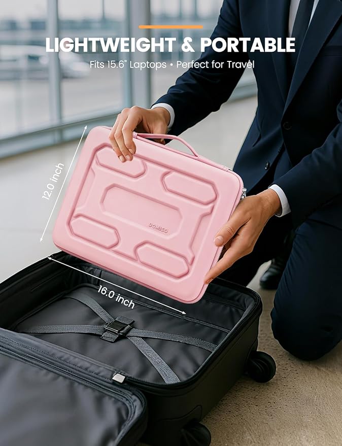 DOMISO 15.6 inch Laptop Sleeve with Handle Shockproof Waterproof EVA Protective Case for 15.6" Yoga 720 IdeaPad 310 320 ThinkPad T570/Legion 5 Gen 6/HP Envy 15/15.6" Notebooks, Pink