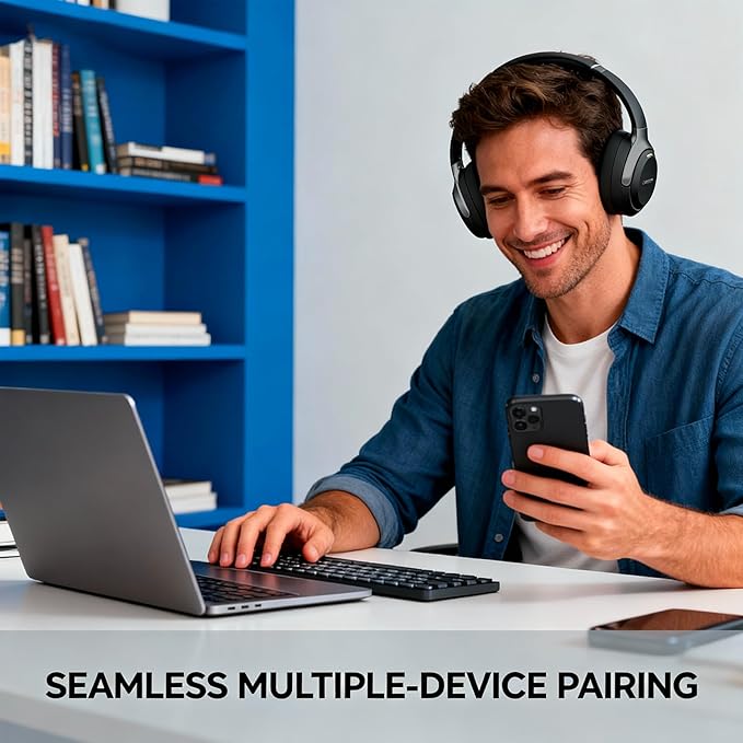 LC30Pro Hybrid Active Noise Cancelling Headphones, 100H Playtime Wireless Over Ear Bluetooth 5.4 Headset, Deep Bass, Multipoint Connection, Foldable Headphones for Travel, Home, Office
