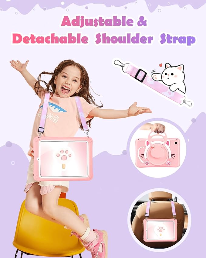 Wazzasoft for Samsung Galaxy Tab S6 Lite 10.4” Case Girls Cute Cat Kawaii Cover Girly 3D Cartoon Women Kitten with Rotating Handle Stand & Strap Soft Silicon Funda for Samsung S6 Lite Tablet Cases