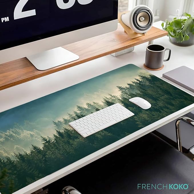 French KOKO Large Desk Pad, Cute Forest Nature Home Office Essentials, XL Desk Mat for Keyboard and Mouse