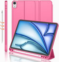 iMieet iPad Air 11 Inch Case M4/M3/M2(2026/2025/2024), iPad Air 5th/4th Generation Case 2022/2020 10.9 Inch with Pencil Holder,Trifold Stand Smart Case with Soft TPU Back(Peach Red)