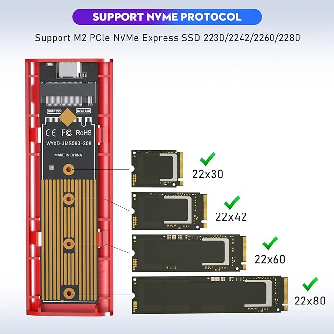 M.2 NVME SSD Enclosure, 2TB for 2230 SSD (Black) Internal SSD