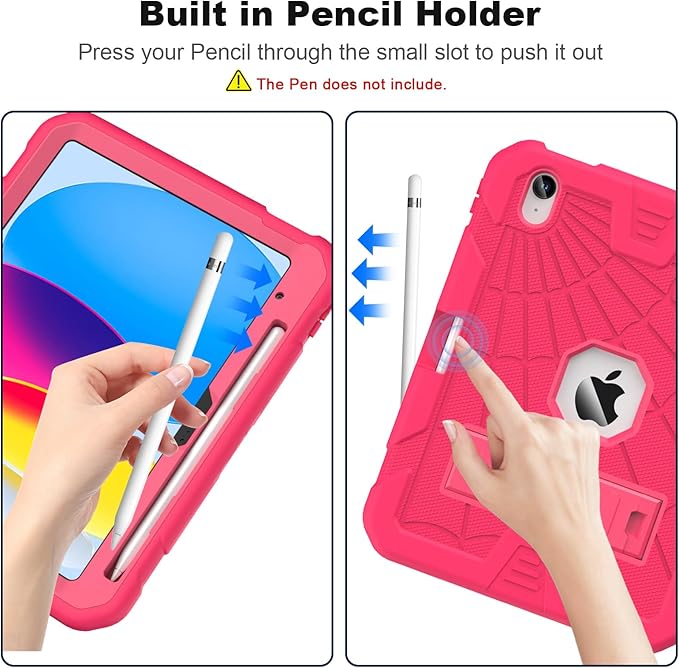 SIBEITU for iPad A16 Case 11th Generation 11-inch 2025 & iPad 10th Generation 10.9-inch 2022, Shockproof Rugged Military Grade Protective Hard 10 Cover Built-in Kickstand for Women & Girls, Hot Pink