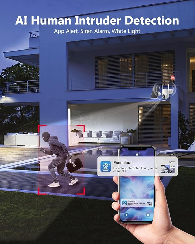 2K Security Camera System, 5GHz&2.4GHz WiFi Solar Wireless Cameras for Home Security, Wire-free Installation, AI Detection, Two-way Audio, Mobile alerts, SD/Cloud Storage, Color Night Vision, 4 Packs