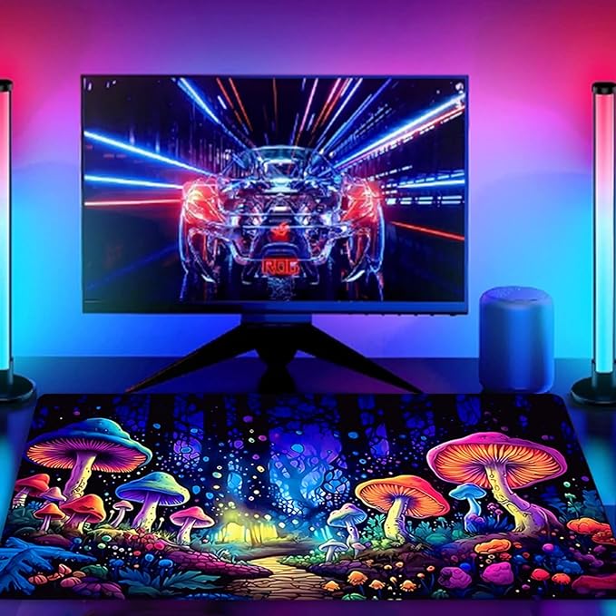 Gaming Mouse Pad, Blacklight Waterproof Large Non-Slip Rubber Base Mouse Mat, Glow in The Dark Desk Pad, 31.5 x 11.8 inches, Mushroom