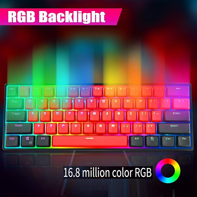 GTSP Gk61 SK61 60% Mechanical Keyboard, Custom Hot Swappable 60 Percent Gaming Keyboard with RGB Backlit, NKRO, Water-Resistant, Type-C Cable for Win/PC/Mac (Gateron Optical Yellow, Milan)