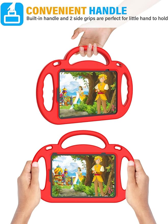 Kids Case for iPad mini 7 (A17 Pro) 2024/ Mini 6 2021, iPad mini 7th/6th Generation Case with Shoulder Strap - Durable Shockproof with Handle Stand Protective Cover for iPad 8.3 Inch, Red