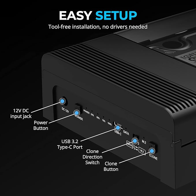 SABRENT USB-C Lay Flat Docking Station – NVMe M.2 + SATA 2.5”/3.5” SSD/HDD Enclosure, 10Gbps, Tool-Free, Offline Clone Function, USB 3.2 Type-C, for Windows, Mac, Linux (DS-UFNC)