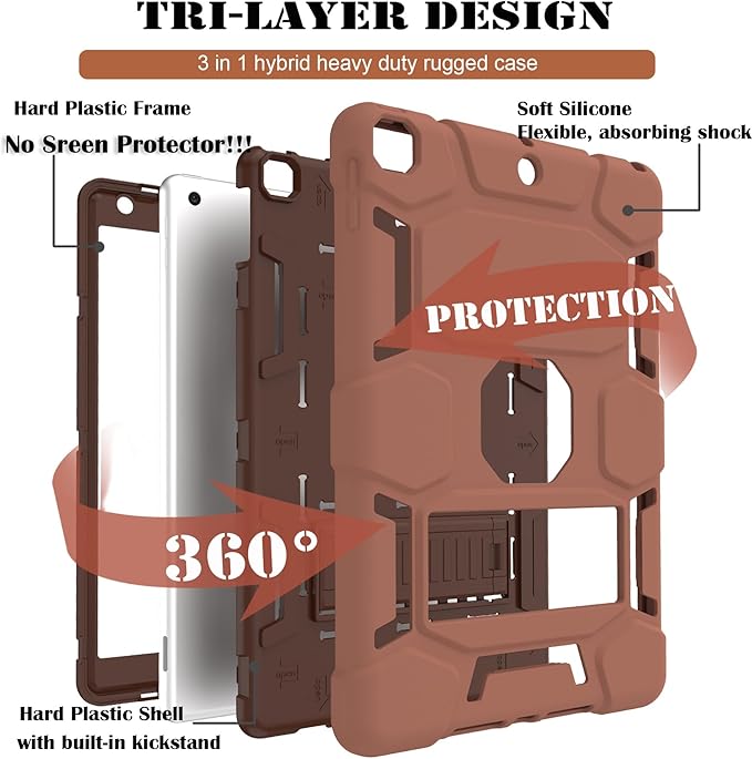 CCMAO Case for iPad 9th/8th/7th Generation 2021/2020/2019(10.2 inch), Heavy Duty Military Grade Shockproof Protective 10.2" Cover with Kickstand for iPad 9 8 7 Gen, Light+Dark Coffee