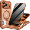 BERFY for iPhone 17 Pro Max Case, Compatible with MagSafe, Built in Privacy Screen Protector, Shockproof Full Body Phone Case for 17 Pro Max with Magnetic Stand, Clear Orange