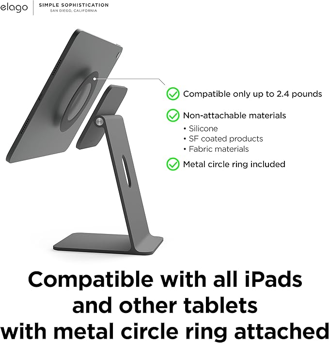 elago Premium iPad Magnetic Stand Designed for iPad Pro 12.9"(5th,4th Gen), 11"(3rd,2nd Gen), Air 10.9"(5th,4th Gen), Mini 8.3"(6th Gen, A17 Pro), 10.9"(10th Gen) [Dark Grey]