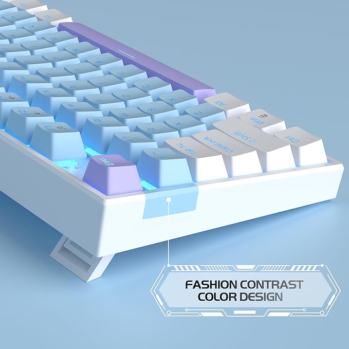 MageGee 75% Mechanical Gaming Keyboard, Blue Switch, LED Blue Backlit, 87 Keys Compact TKL Wired Keyboards for Windows Laptop PC Gamer - Blue/White