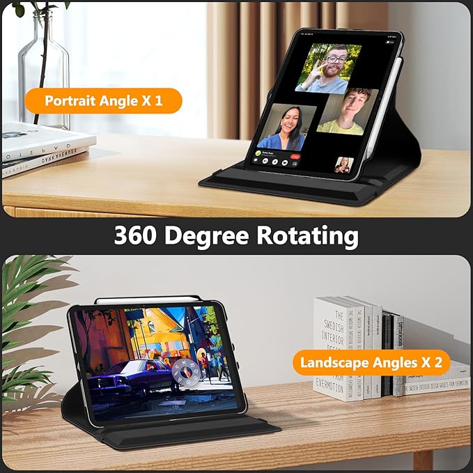 Fintie Rotating Case for iPad Pro 11-inch (M5) 2025 / (M4) 2024 - [Built-in Pencil Holder] 360 Degree Swiveling Smart Stand Protective Cover, Auto Sleep/Wake, Black