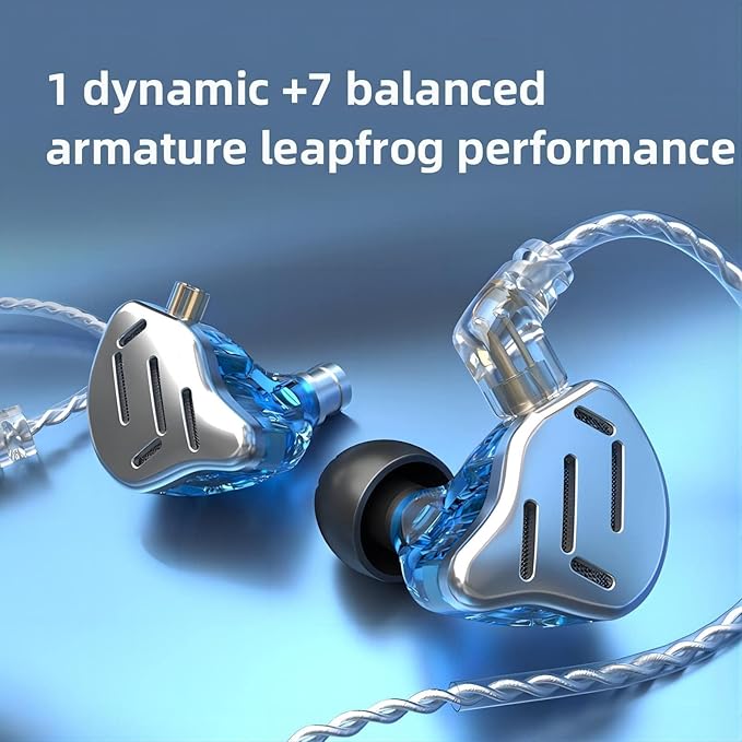 KZ Zax in Ear Headphones 7BA+1DD Hybrid 16 Drivers HiFi Noise Isolation Wired Earbuds, Zin Alloy Shell Metal Earphone in Ear Monitor with 3.5mm Jack Detachable 2Pin Cable (with mic, Silver)